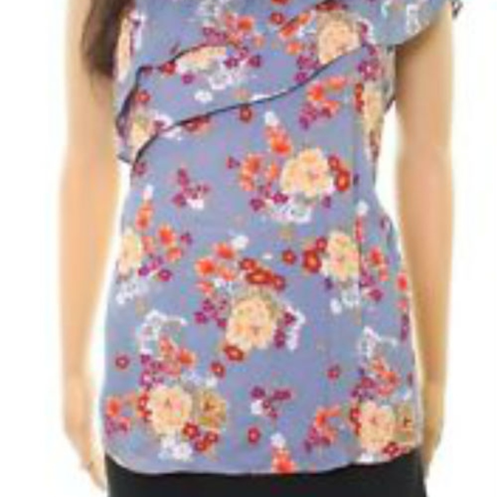 Socialite Floral One Shoulder Ruffle Blouse Top - Picture 2 of 2